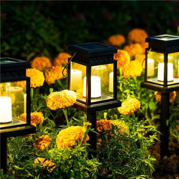 Solar Pathway Lights 8 Pack LED Outdoor Hanging Lanterns Garden Solar Lights wit - Picture 1 of 6